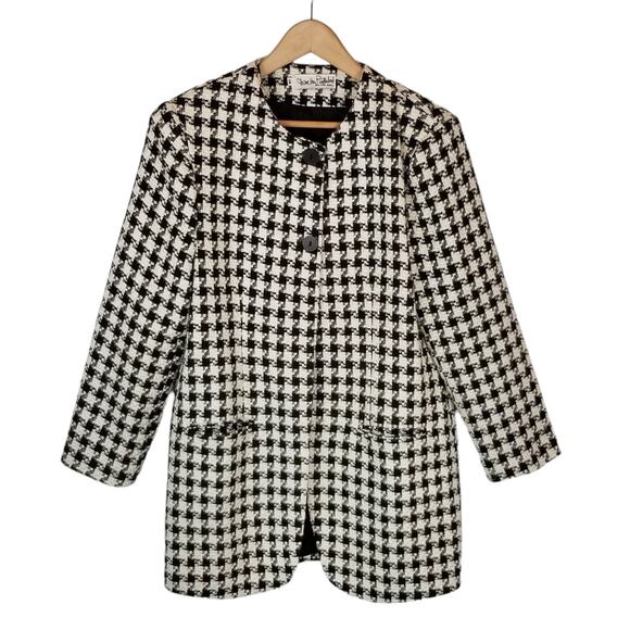 Diane Von Furstenberg Vintage Women's Houndstooth 2 Button Coat Black White 12 - Picture 1 of 8